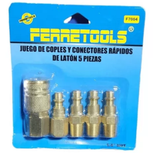 JUEGO DE ACOPLES + CONECTOR RAPIDO BRONCE  1/4 NPT 5 PCS