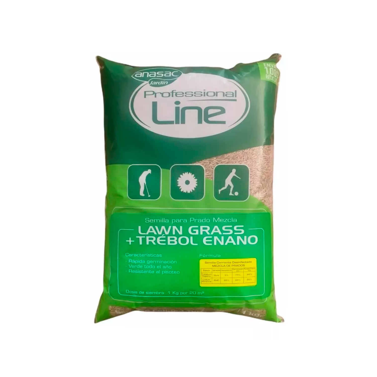 SEMILLAS DE PASTO LAWN GRASS + TRÉBOL 1 KG