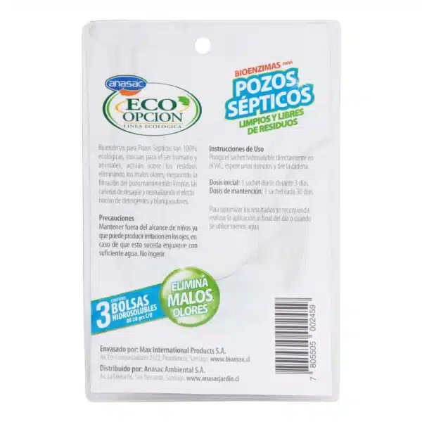 BIOENZIMAS POZOS SEPTICOS ECO ANASAC (3 BOLSITAS) - Imagen 2